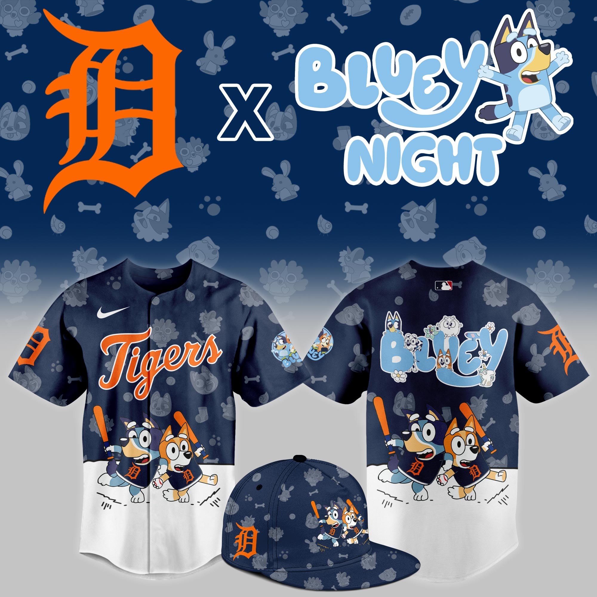 Detroit Tigers MLB x Bluey Night Jersey