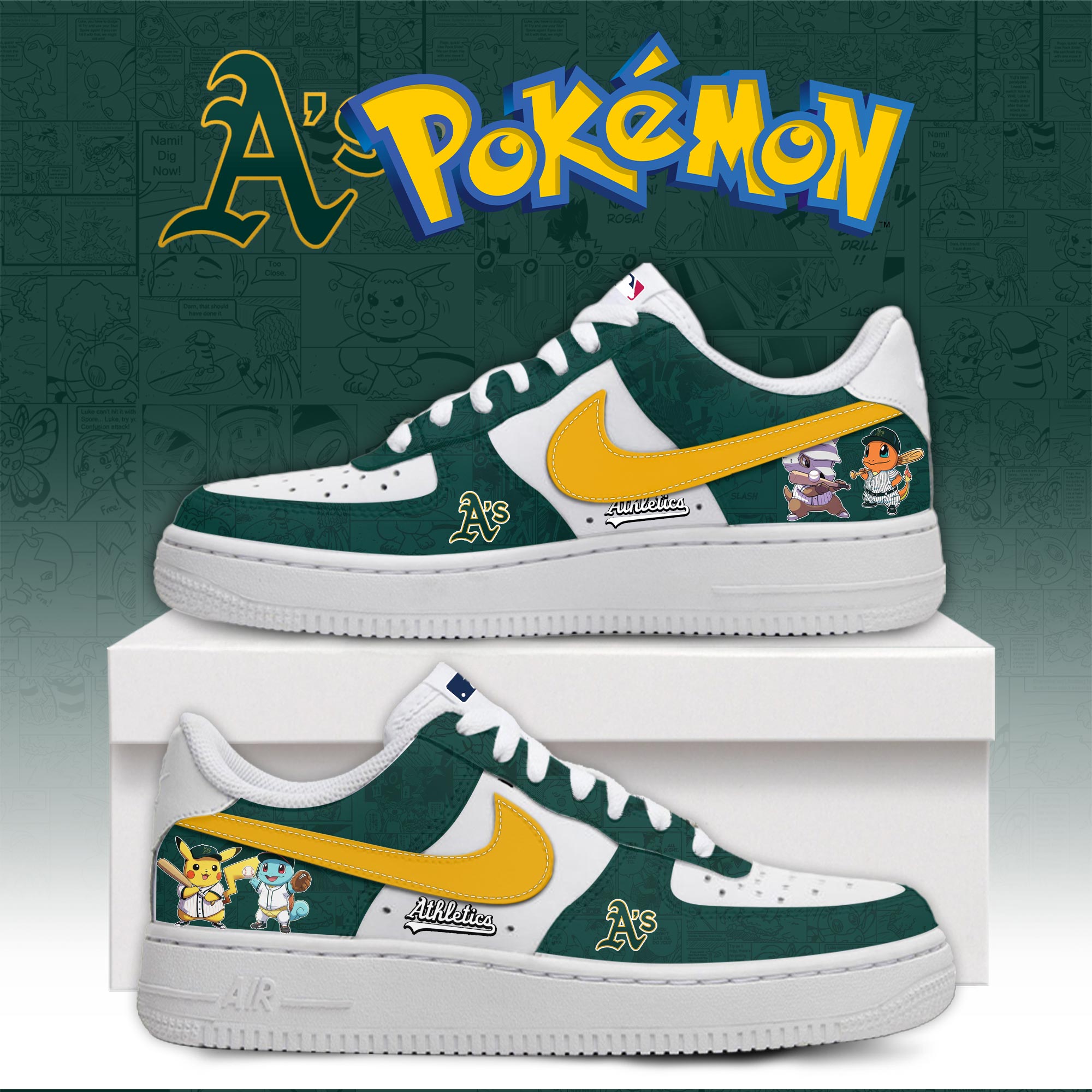 Oakland Athletics Pokemon Go Nike Air Force 1 Shoes