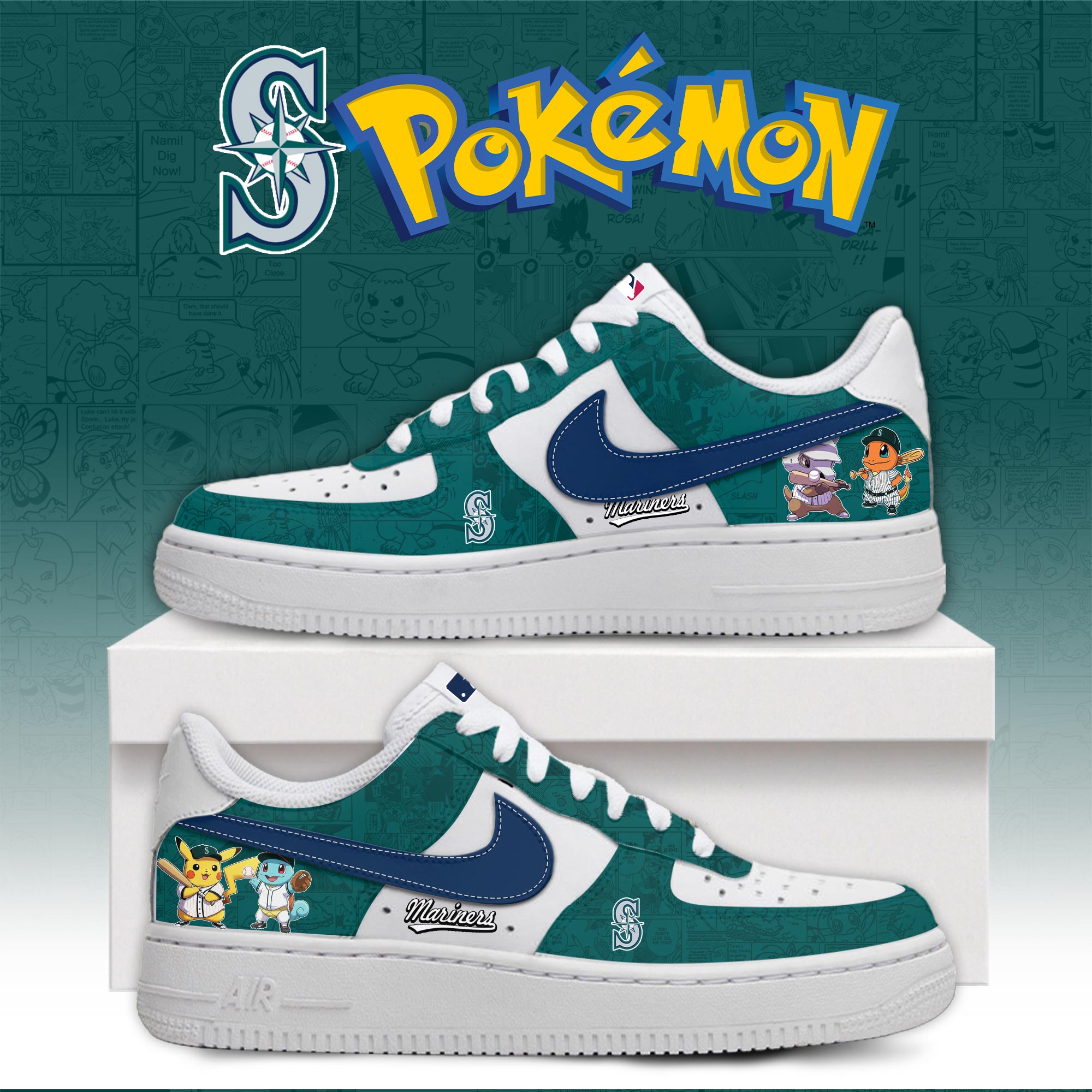 Seattle Mariners Pokemon Go Nike Air Force 1 Shoes