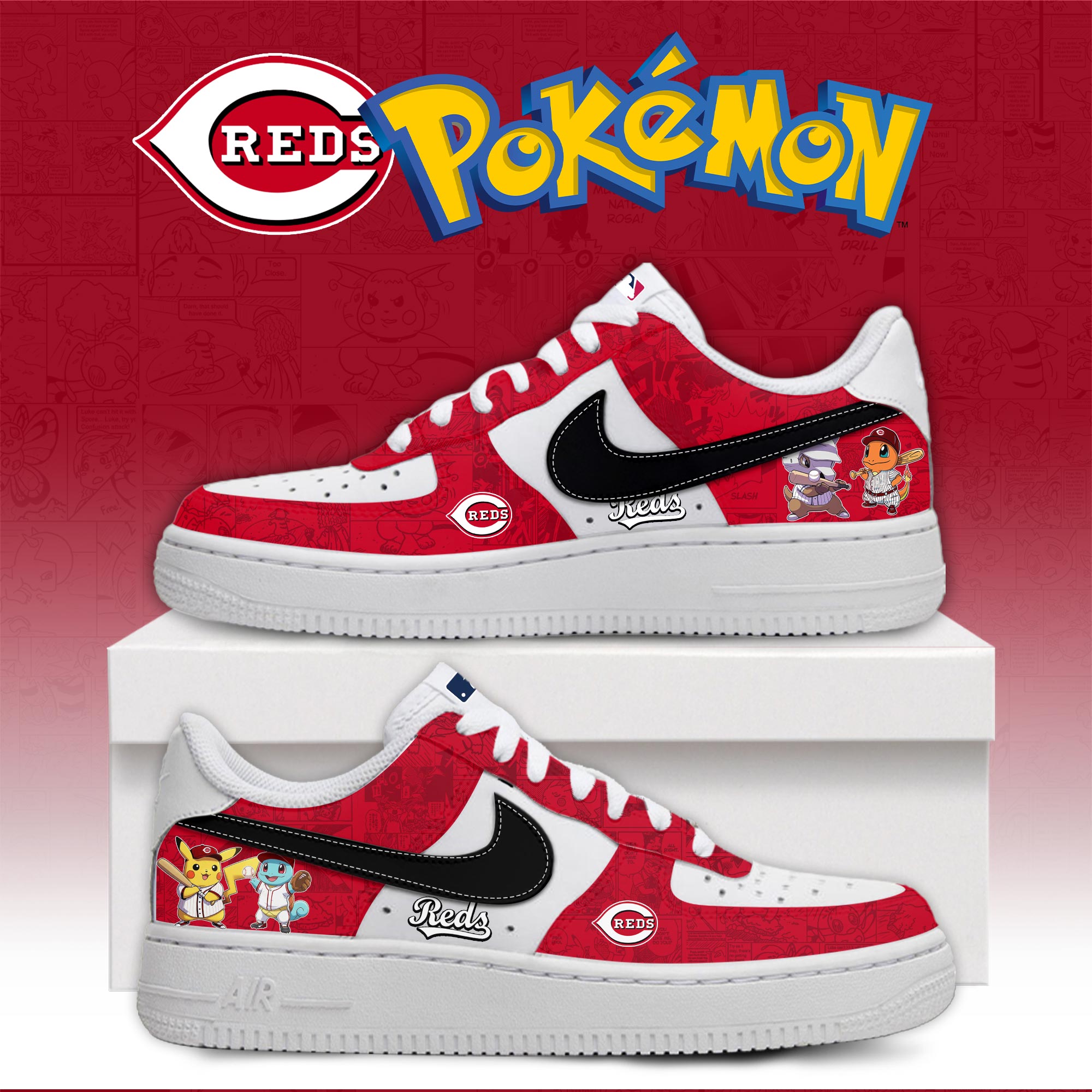 Cincinnati Reds Pokemon Go Nike Air Force 1 Shoes