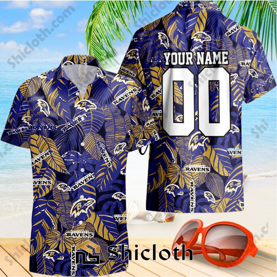 Baltimore Ravens Custom Name And Number NFL New Summer Hawaiian Pattern Shirt