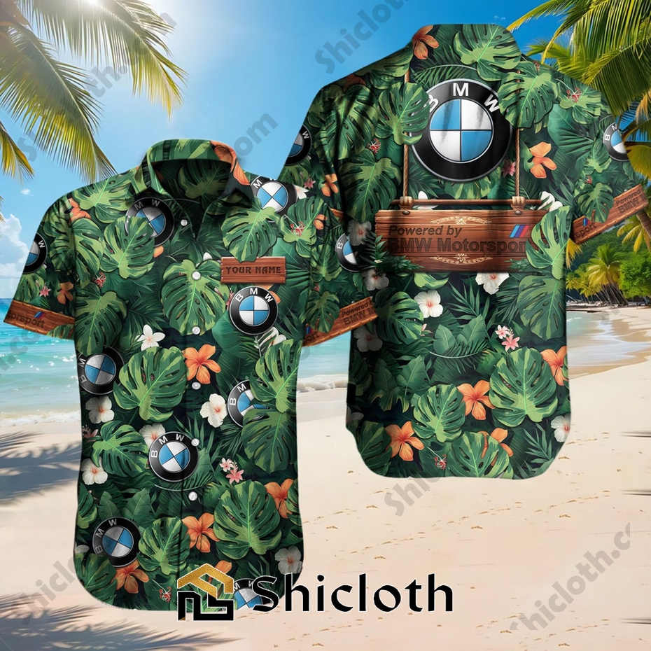 Custom Name BMW Motorsport Tropical Floral Hawaiian Shirt