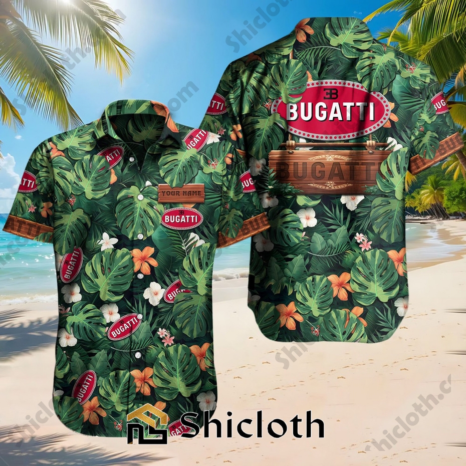 Custom Name Bugati Tropical Floral Hawaiian Shirt
