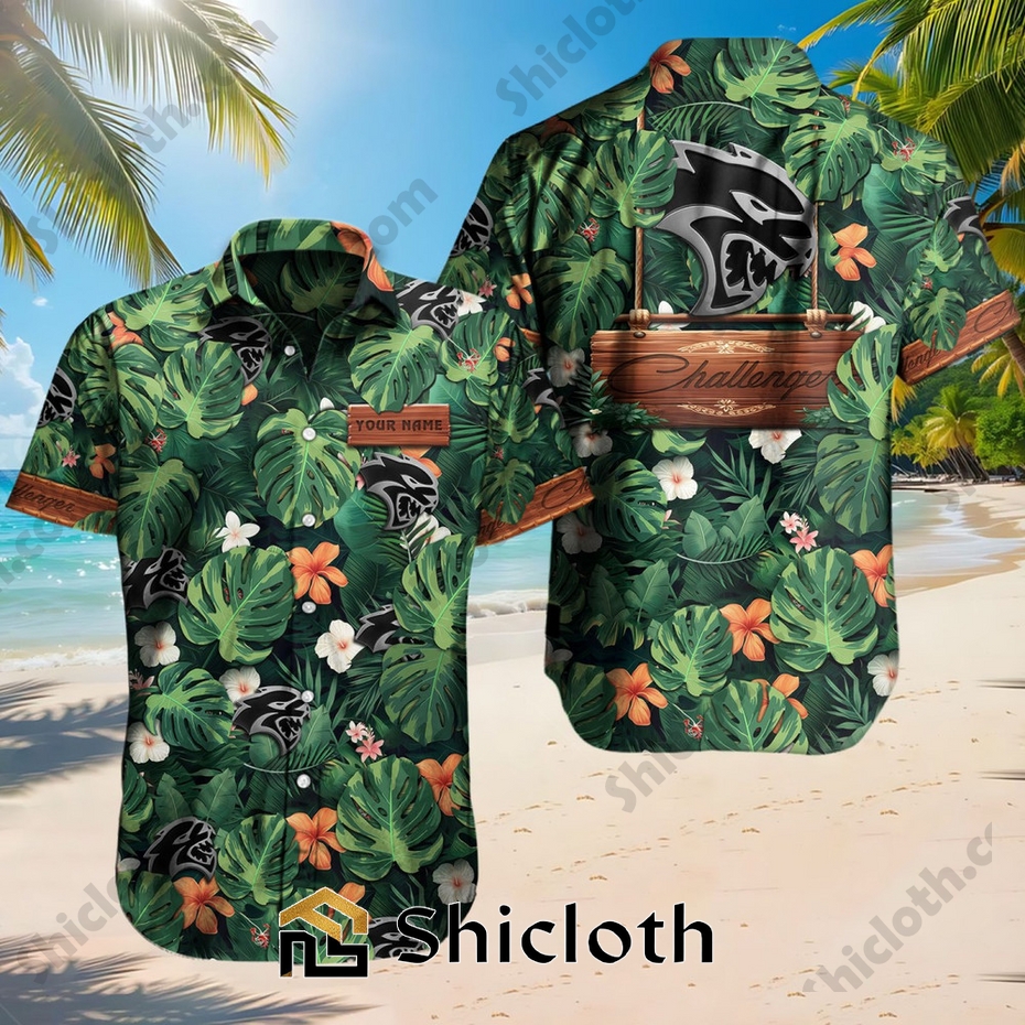 Custom Name Dodge Challenger Tropical Floral Hawaiian Shirt