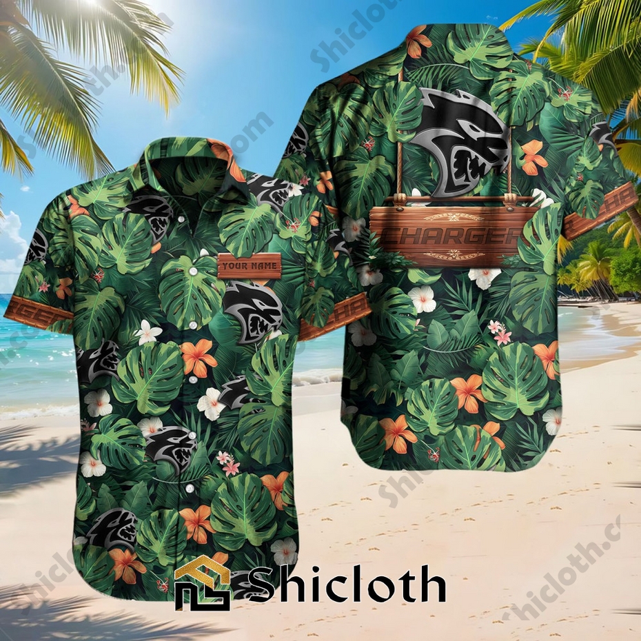 Custom Name Dodge Charger Tropical Floral Hawaiian Shirt