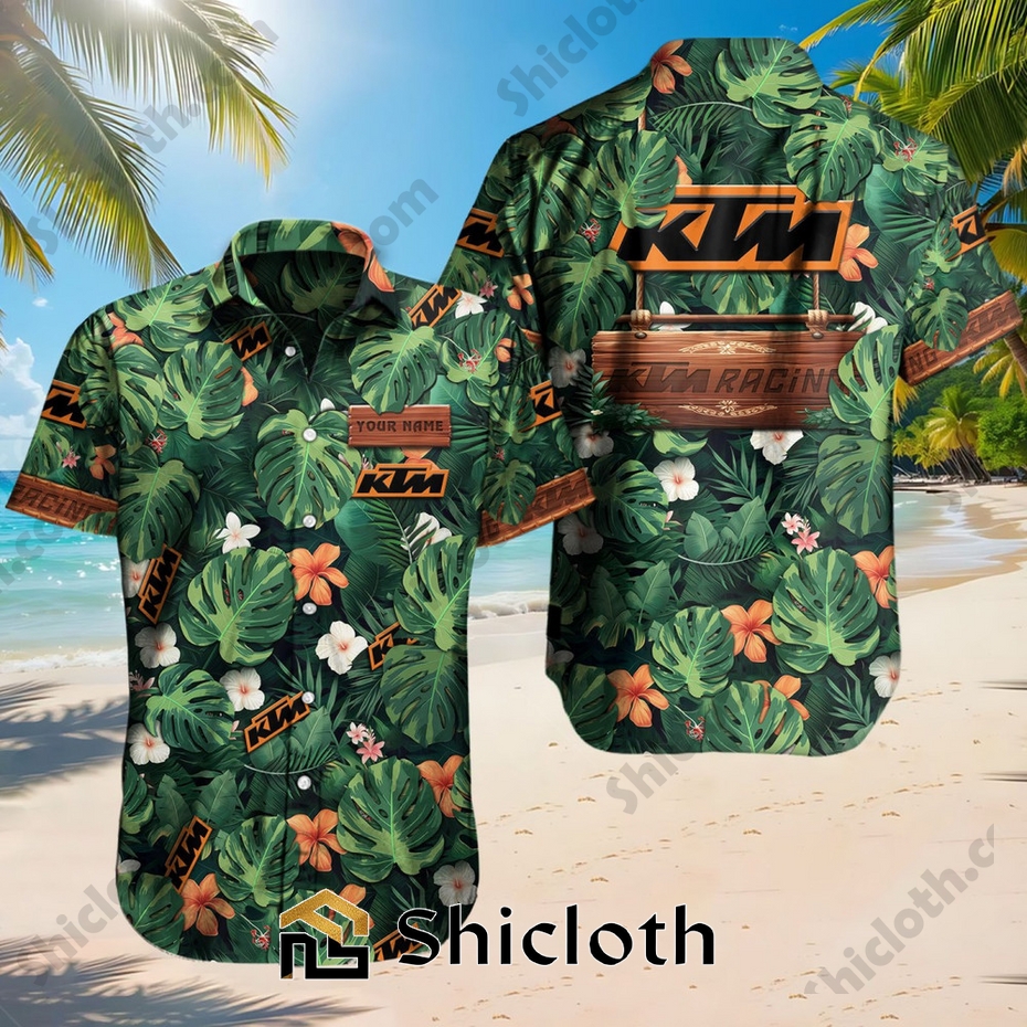 Custom Name KTM Racing Tropical Floral Hawaiian Shirt For Men and Women
