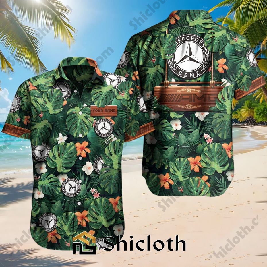 Custom Name Mercedes-AMG Tropical Floral Hawaiian Shirt