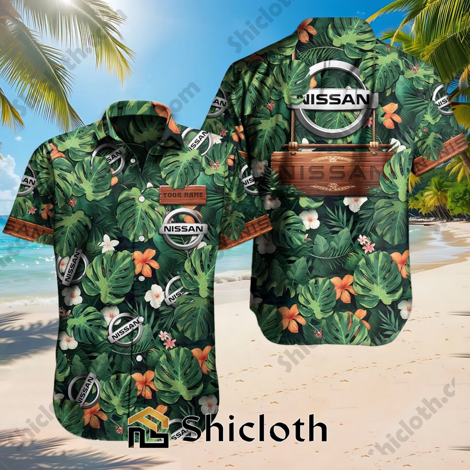 Custom Name Nissan Tropical Floral Hawaiian Shirt