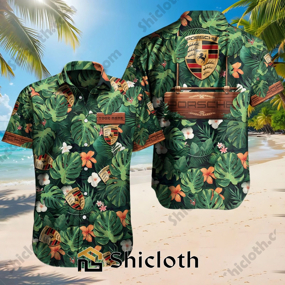 Custom Name Porsche Tropical Floral Hawaiian Shirt