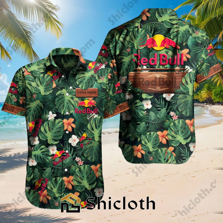 Custom Name Red Bull Tropical Floral Hawaiian Shirt 1 Custom Name Red Bull Tropical Floral Hawaiian Shirt