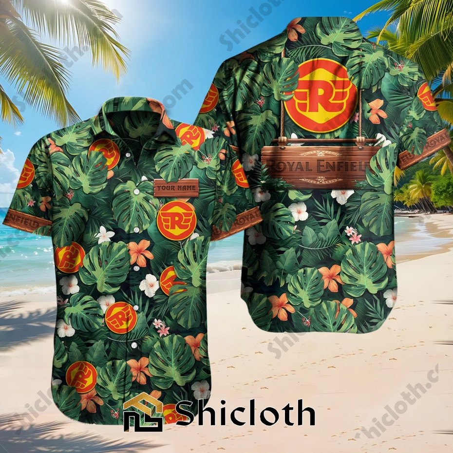 Custom Name Royal Enfield Tropical Floral Hawaiian Shirt