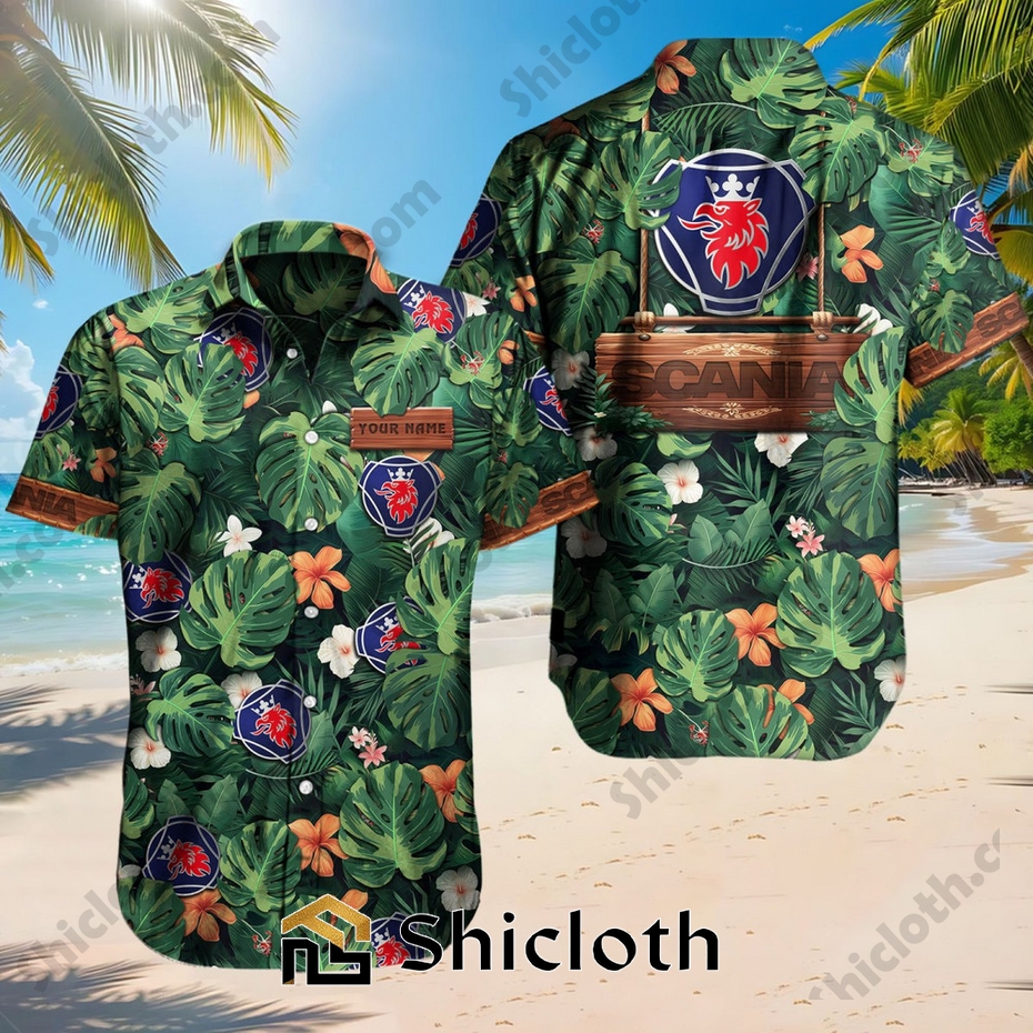 Custom Name Scania Tropical Floral Hawaiian Shirt