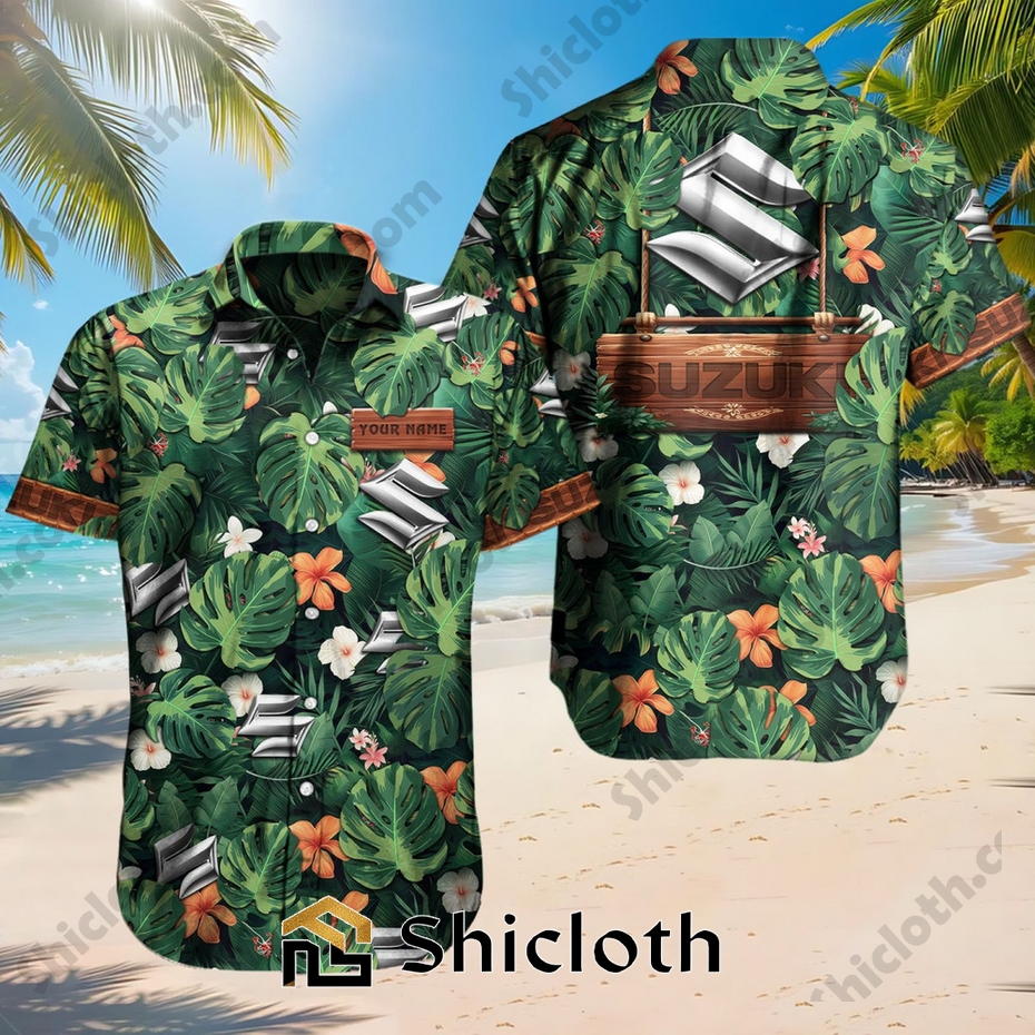 Custom Name Suzuki Tropical Floral Hawaiian Shirt