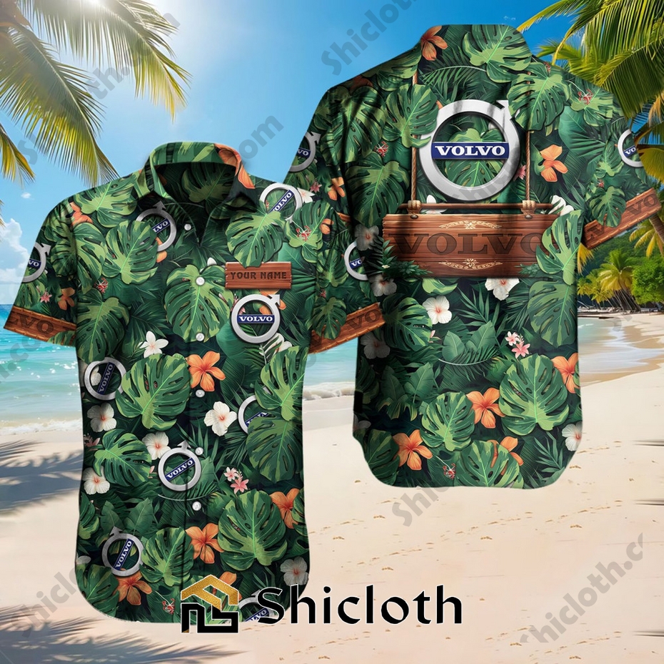 Custom Name Volvo Tropical Floral Hawaiian Shirt