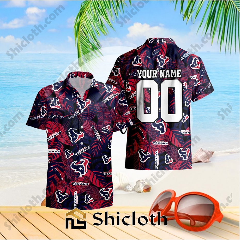 Houston Texans Custom Name And Number NFL New Summer Hawaiian Pattern Shirt