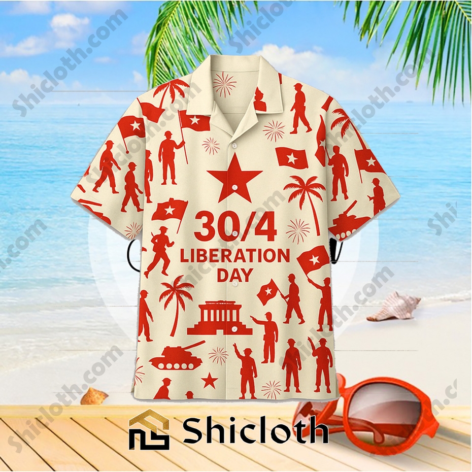 Alternative view of Vietnam Liberation Day Palm Tree Hawaiian Shirt
