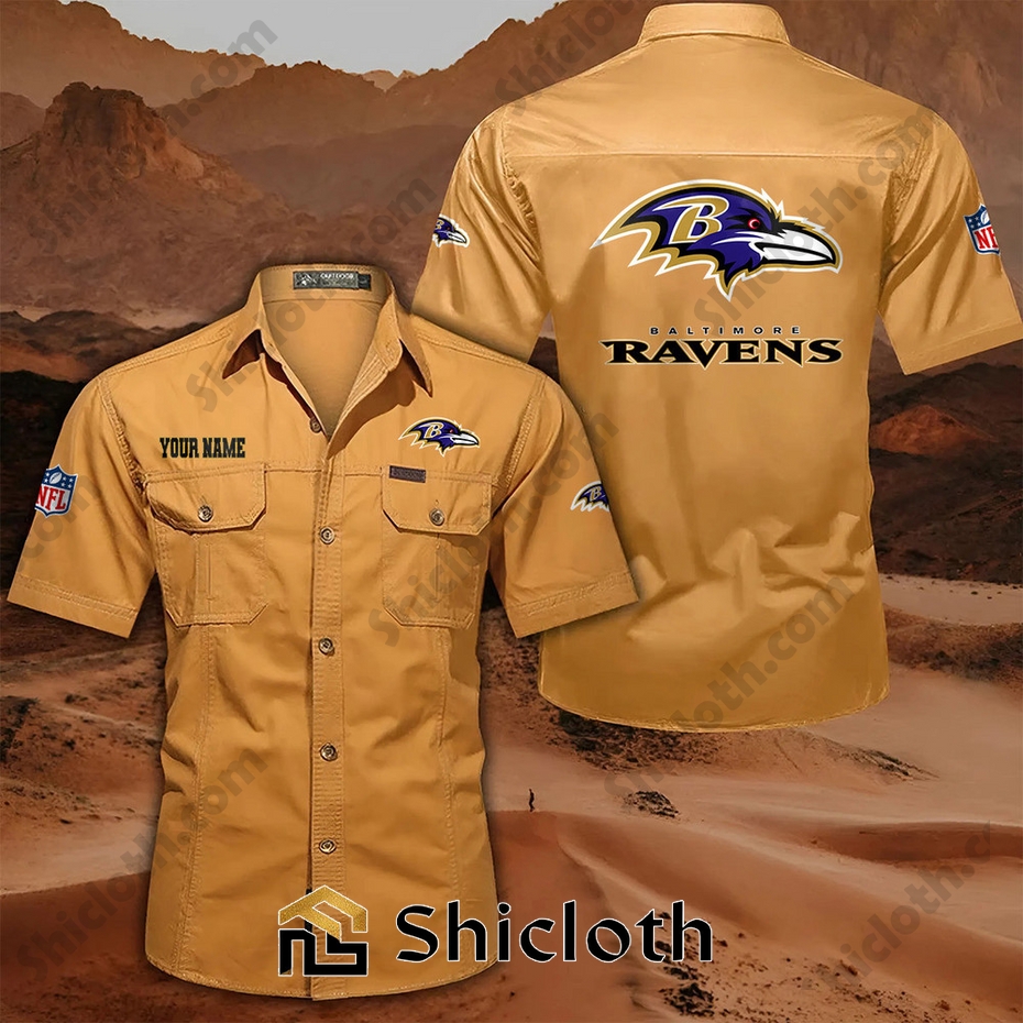Alternative view of Custom name Baltimore Ravens Cargo Shirt
