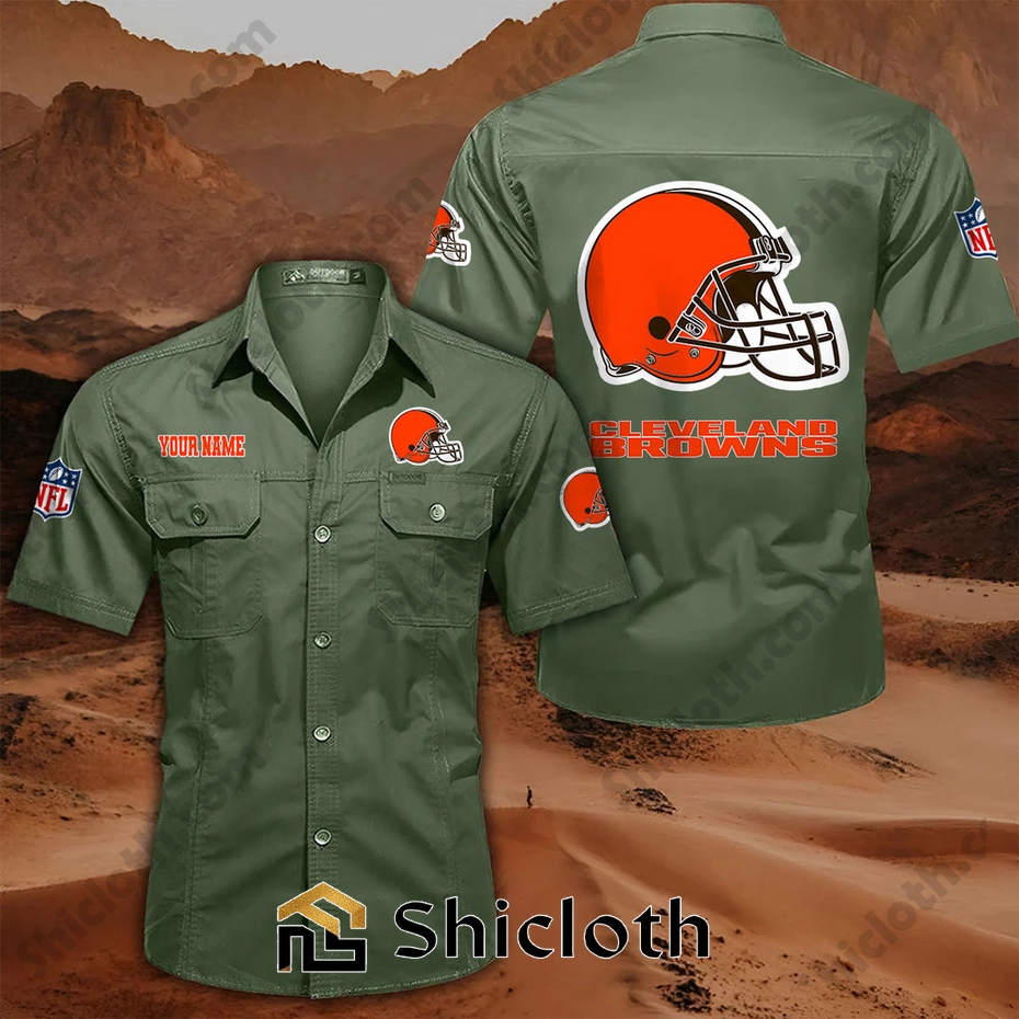 Alternative view of Custom name Cleveland Browns Cargo Shirt