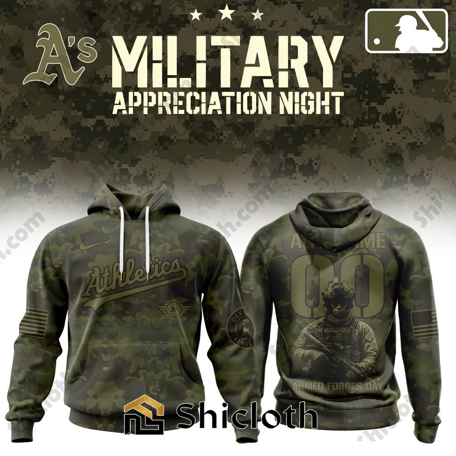 Alternative view of Premium Oakland Athletics Military Appreciation Month Hoodie Shirt