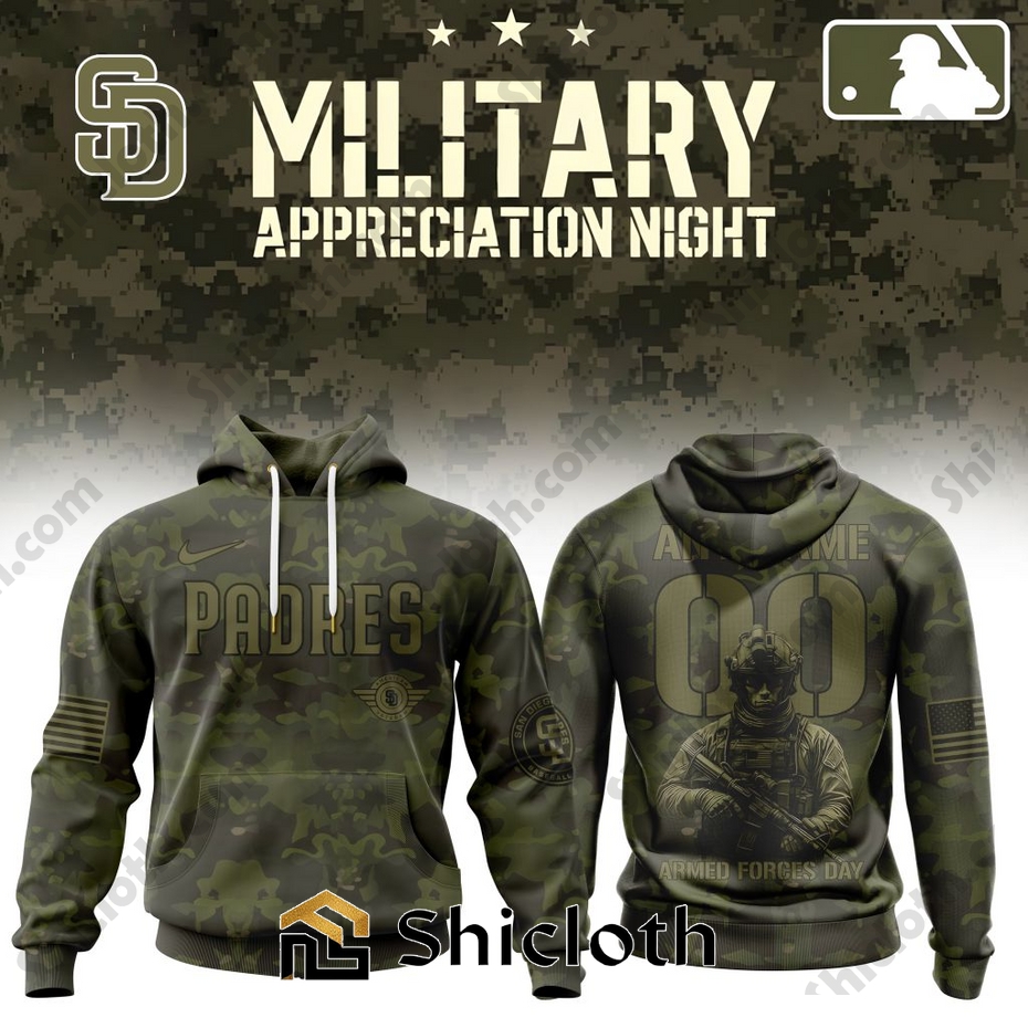 Alternative view of Premium San Diego Padres Military Appreciation Month Hoodie Shirt