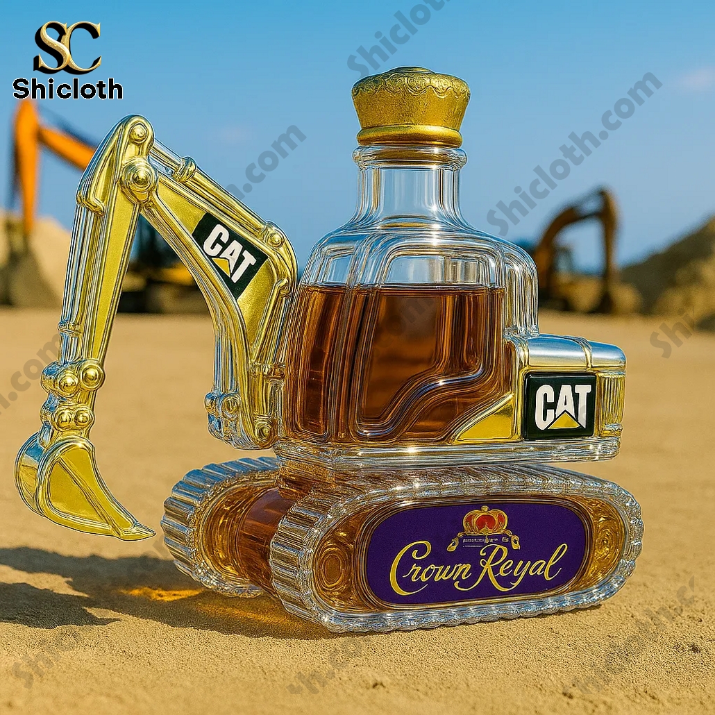 Caterpillar Excavator Crown Royal Whiskey Bottle