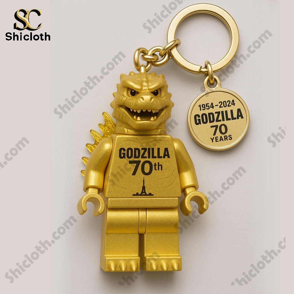 Godzilla 70th Anniversary Keychain Keyring 6 Godzilla 70th Anniversary Keychain Keyring-Gold