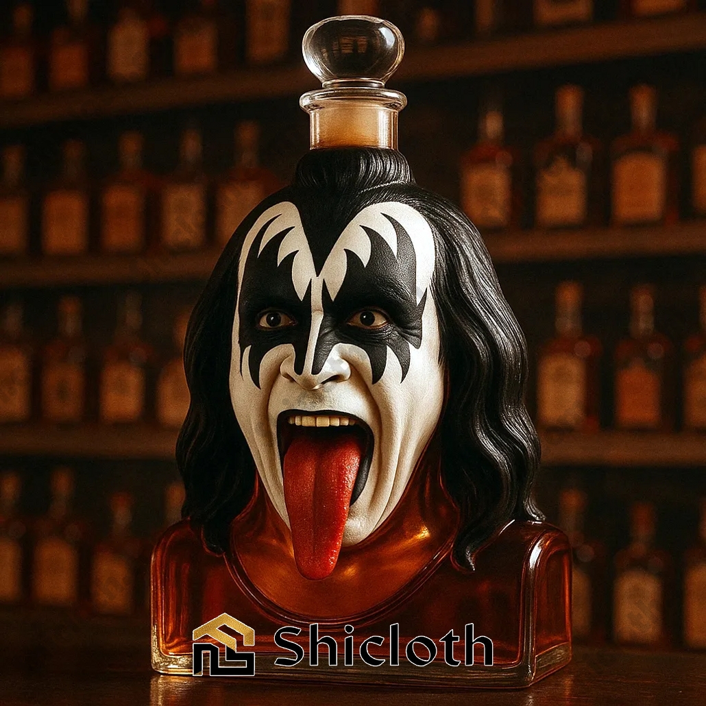 Spaceman Ace Frehley Kiss Band 50 Years of Rock Whiskey Bottle 5 Lifelike KISS liquor decanter with red tongue design by Shicloth!