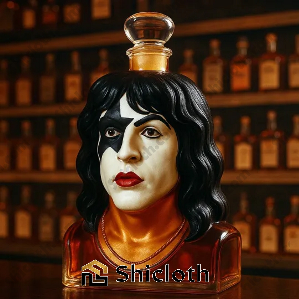 Spaceman Ace Frehley Kiss Band 50 Years of Rock Whiskey Bottle 3 KISS themed liquor decanter featuring a detailed rock star head design by Shicloth!