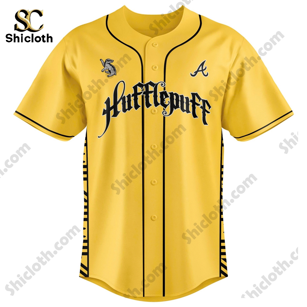 Alternative view of Atlanta Braves Hufflepuff House Baseball Jersey