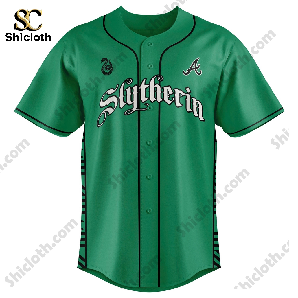 Alternative view of Atlanta Braves Slytherin House Baseball Jersey