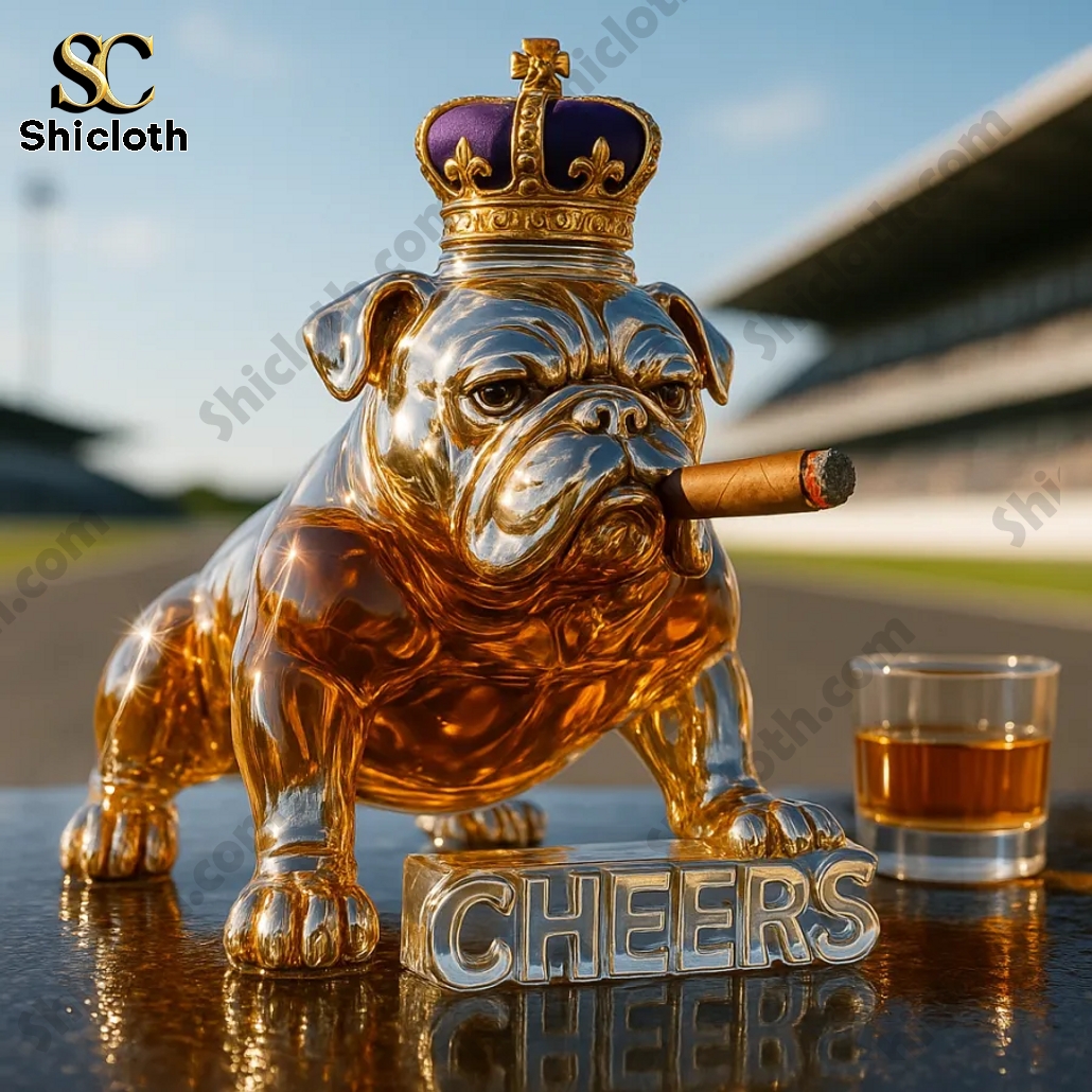 Bulldog Smoking Cheers Crown Royal Whiskey Bottle