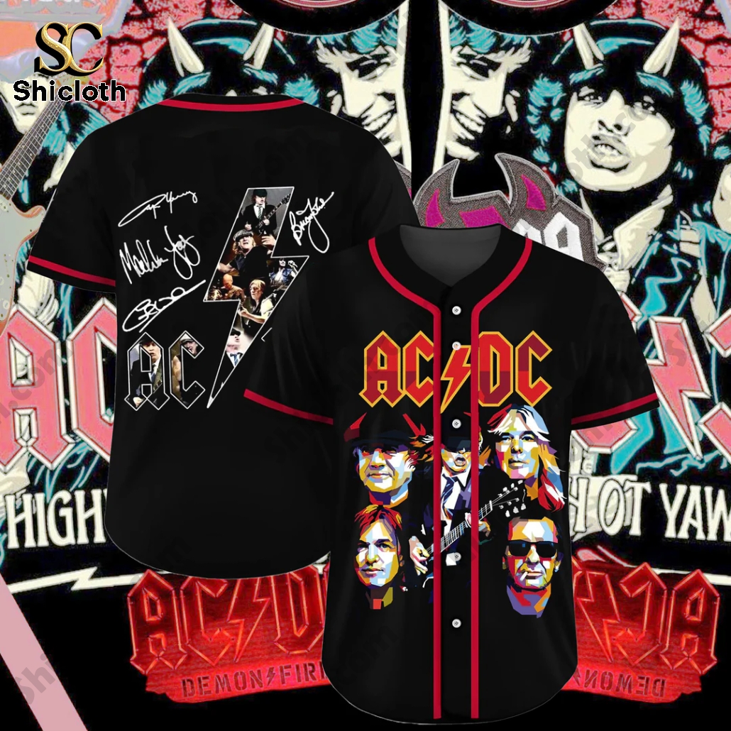 Custom AC/DC Signature Baseball Jersey