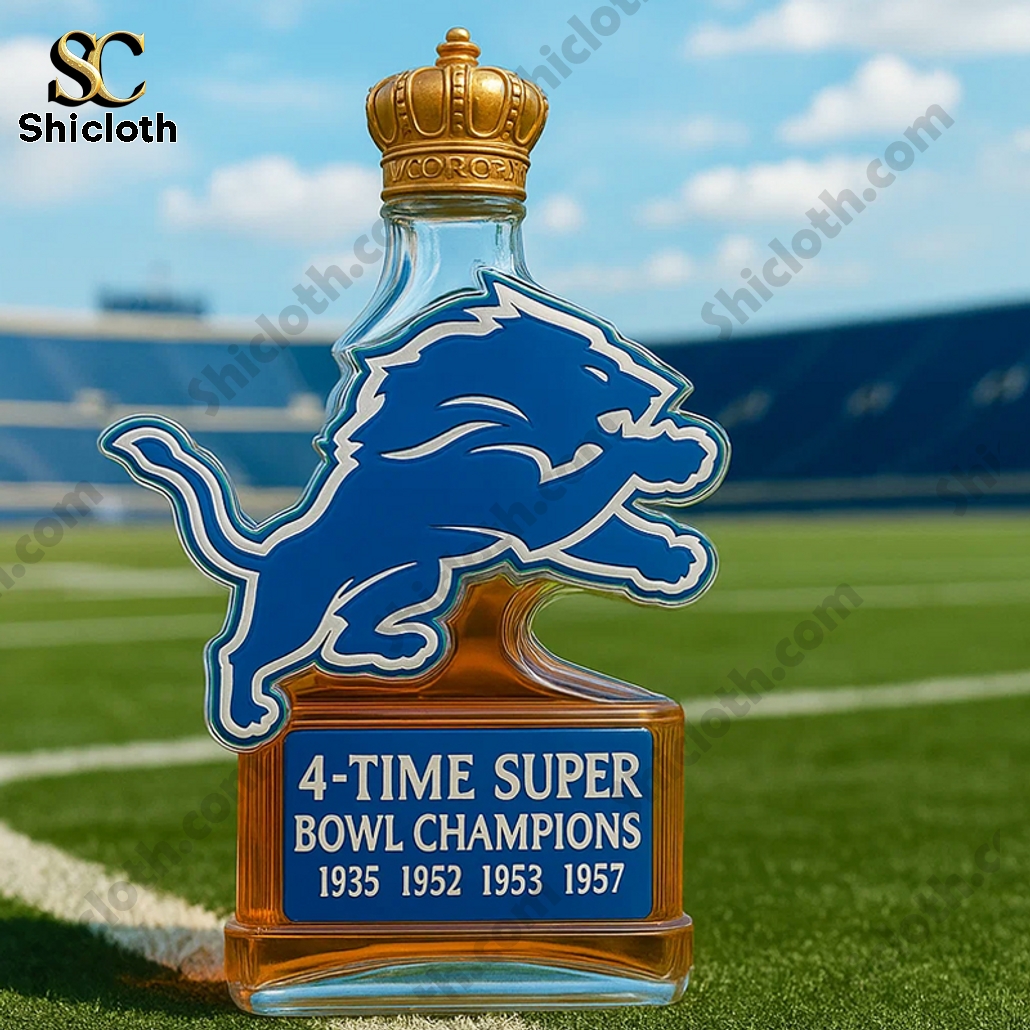 Detroit Lions 4 Time Super Bowl Champions Whiskey Bottle