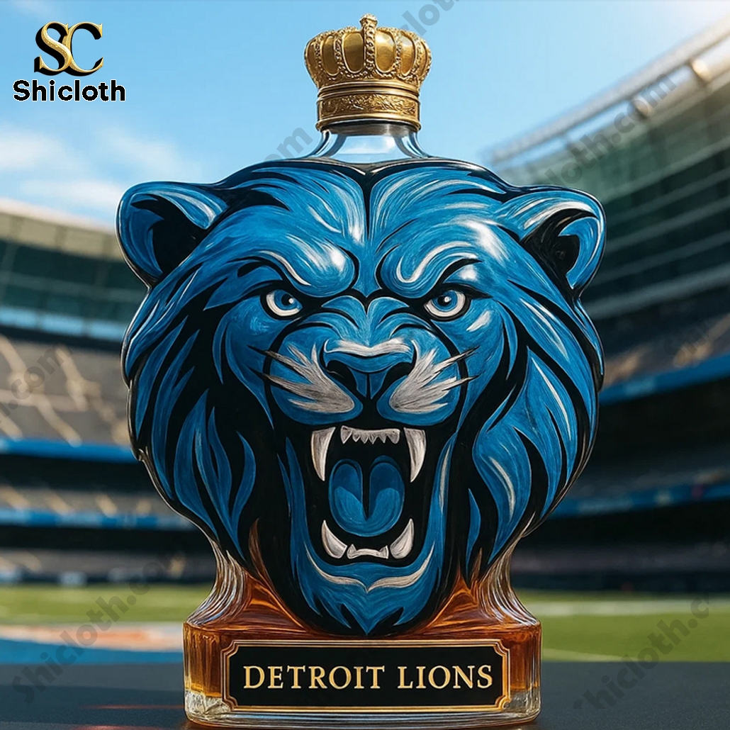 Detroit Lions Lion Head NFL Whiskey Bottle