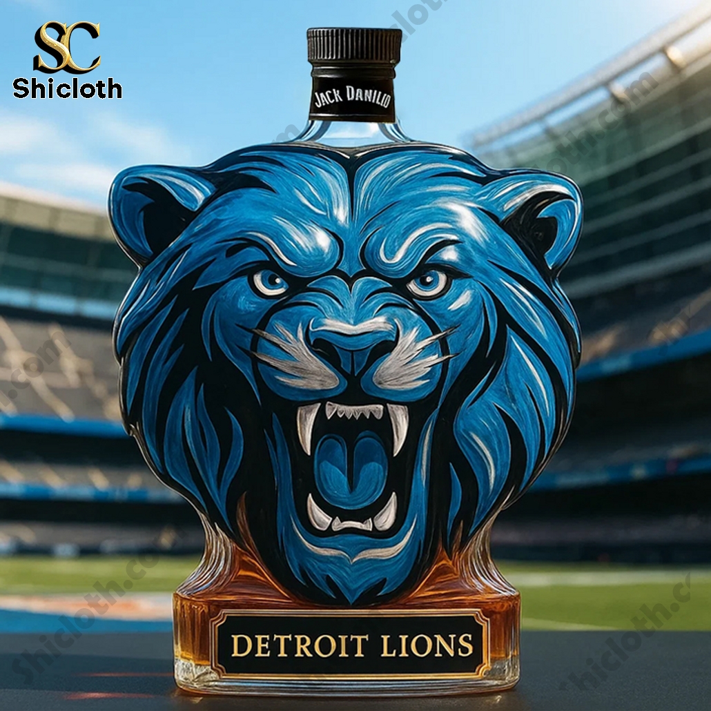 Detroit Lions Lion Head NFL Whiskey Bottle 3 Detroit Lions Lion Head NFL Whiskey Bottle - Image 3