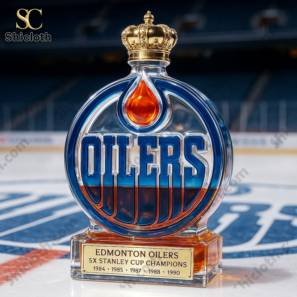 Edmonton Oilers 5x Stanley Cup Champs Whiskey Bottle
