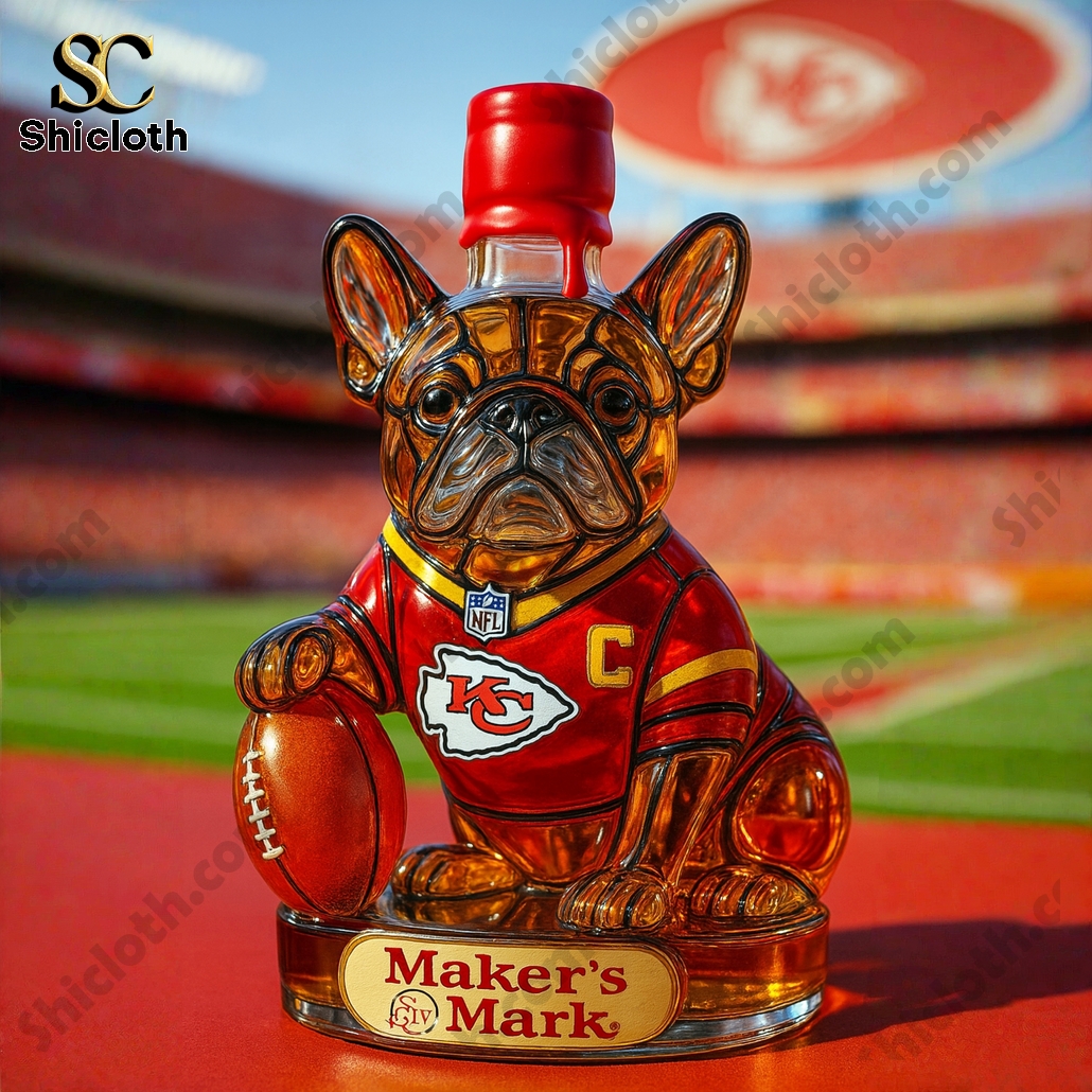 French Bulldog Kansas City Chiefs Whiskey Bottle