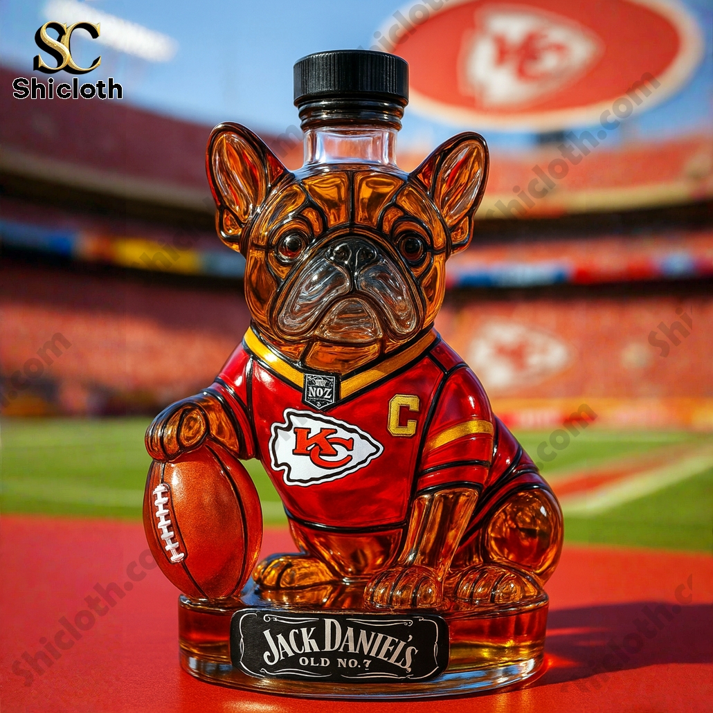 French Bulldog Kansas City Chiefs Whiskey Bottle 3 French Bulldog Kansas City Chiefs Whiskey Bottle - Image 3