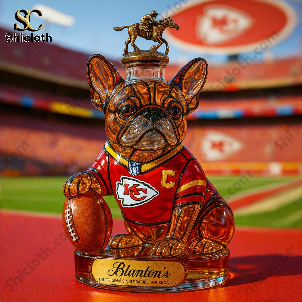 French Bulldog Kansas City Chiefs Whiskey Bottle 4 French Bulldog Kansas City Chiefs Whiskey Bottle - Image 4