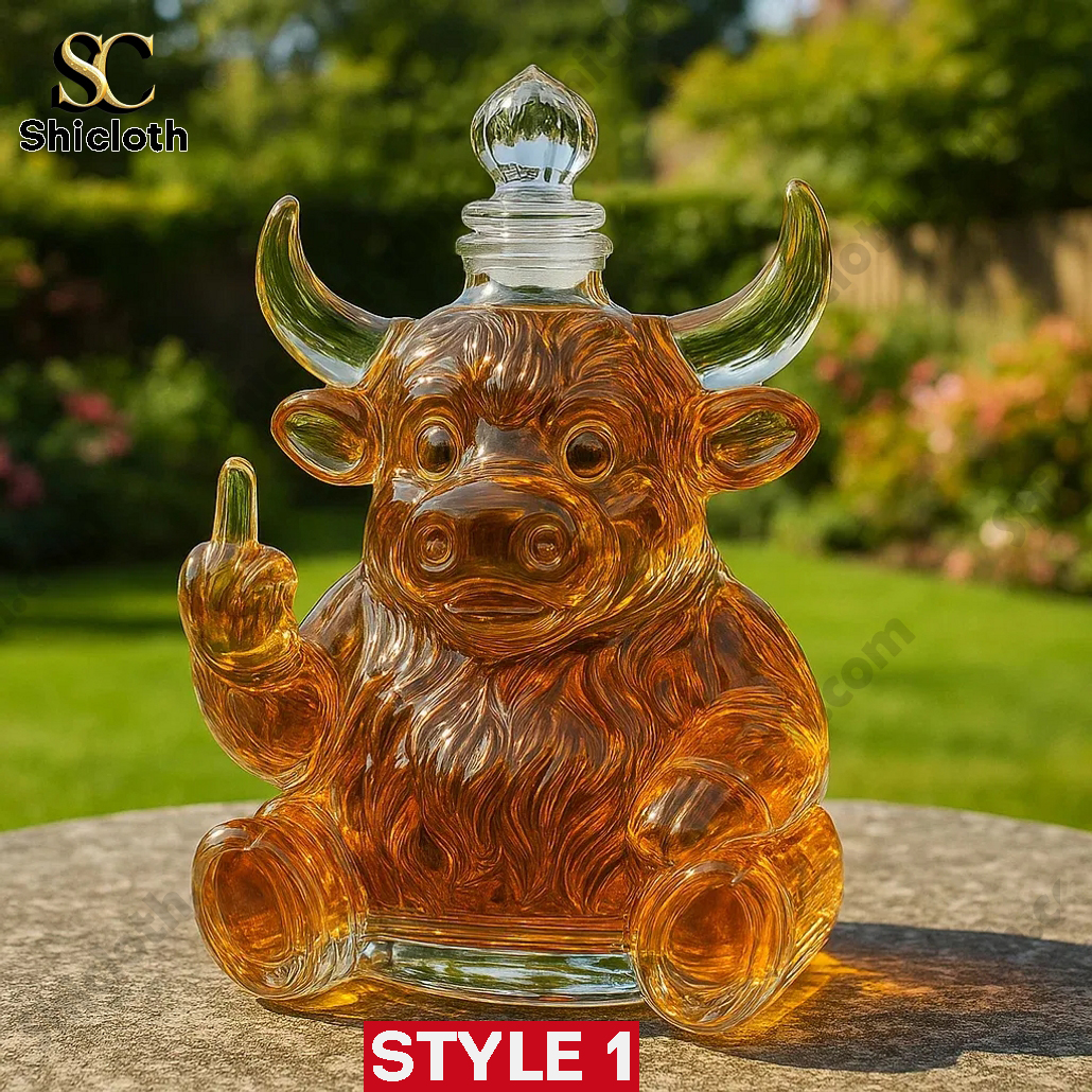 Highland Cow Middle Finger Whisky Bottle