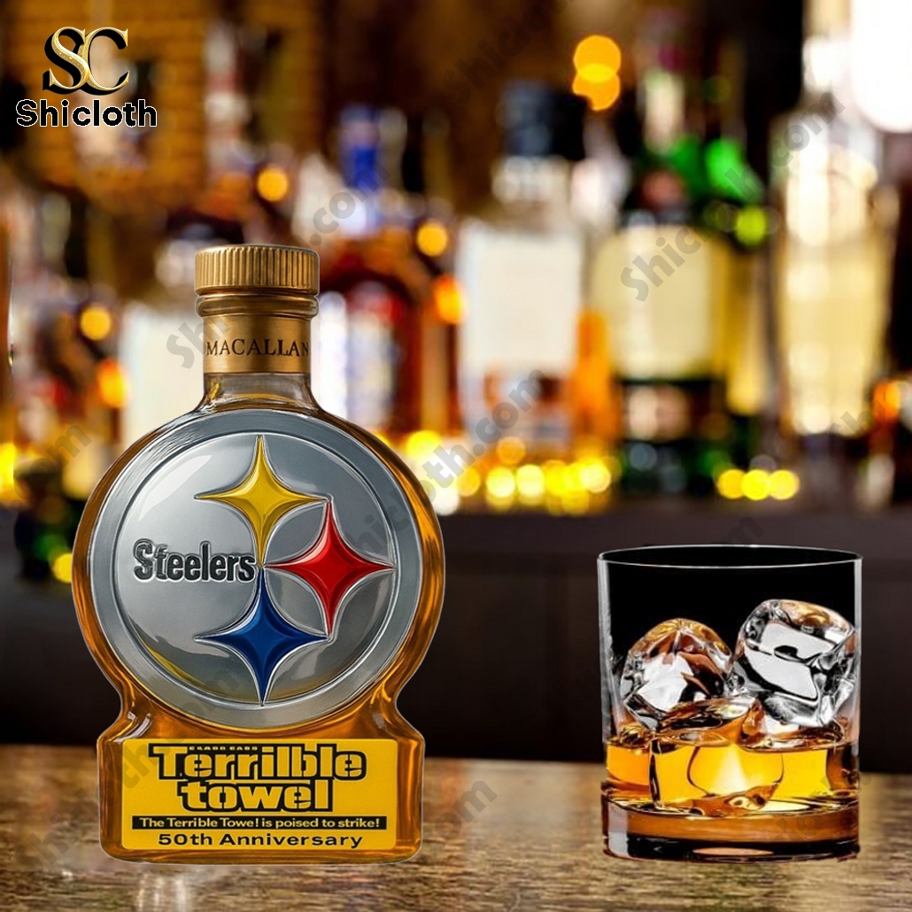 Hot Pittsburgh Steelers Terrible Towel 50th Anniversary Whiskey Bottle
