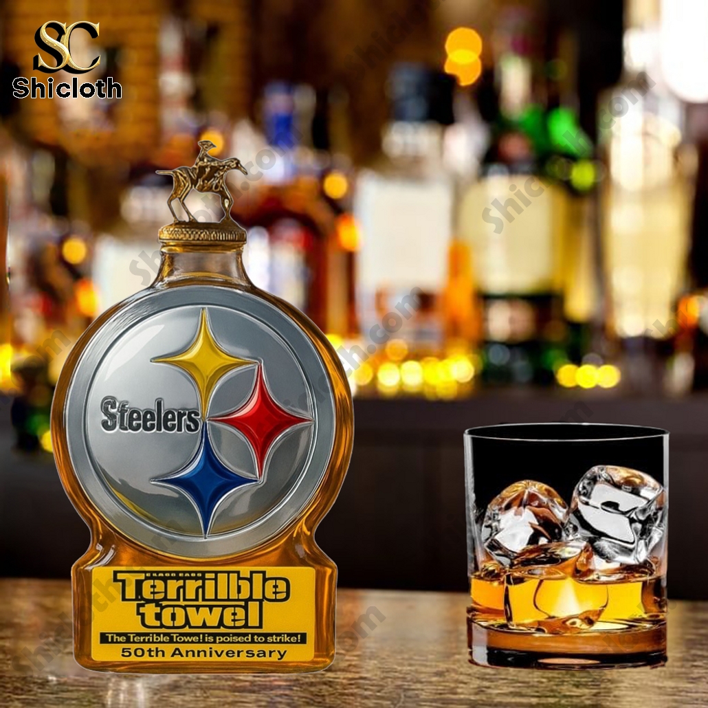 Hot Pittsburgh Steelers Terrible Towel 50th Anniversary Whiskey Bottle 3 Hot Pittsburgh Steelers Terrible Towel 50th Anniversary Whiskey Bottle - Image 3