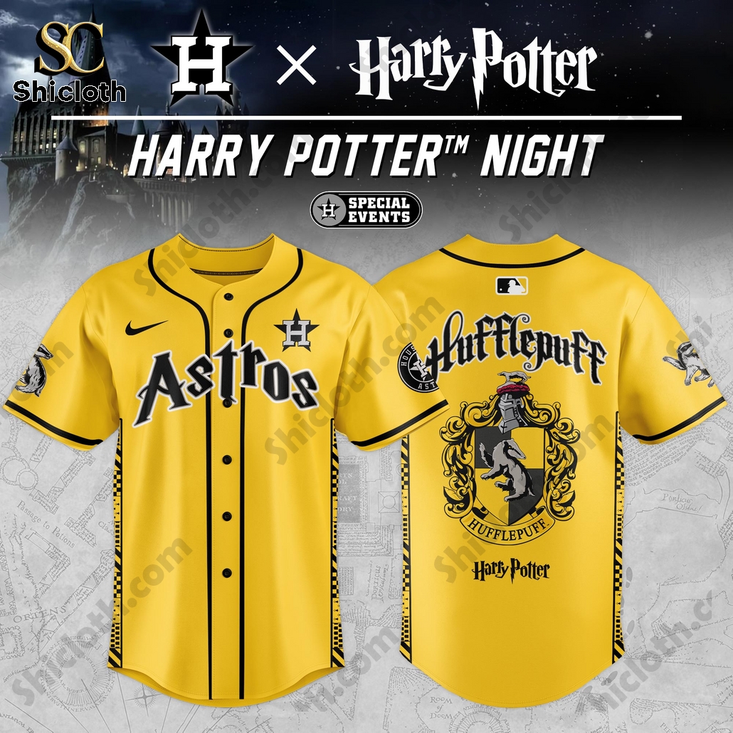 Alternative view of Houston Astros Hufflepuff House Baseball Jersey