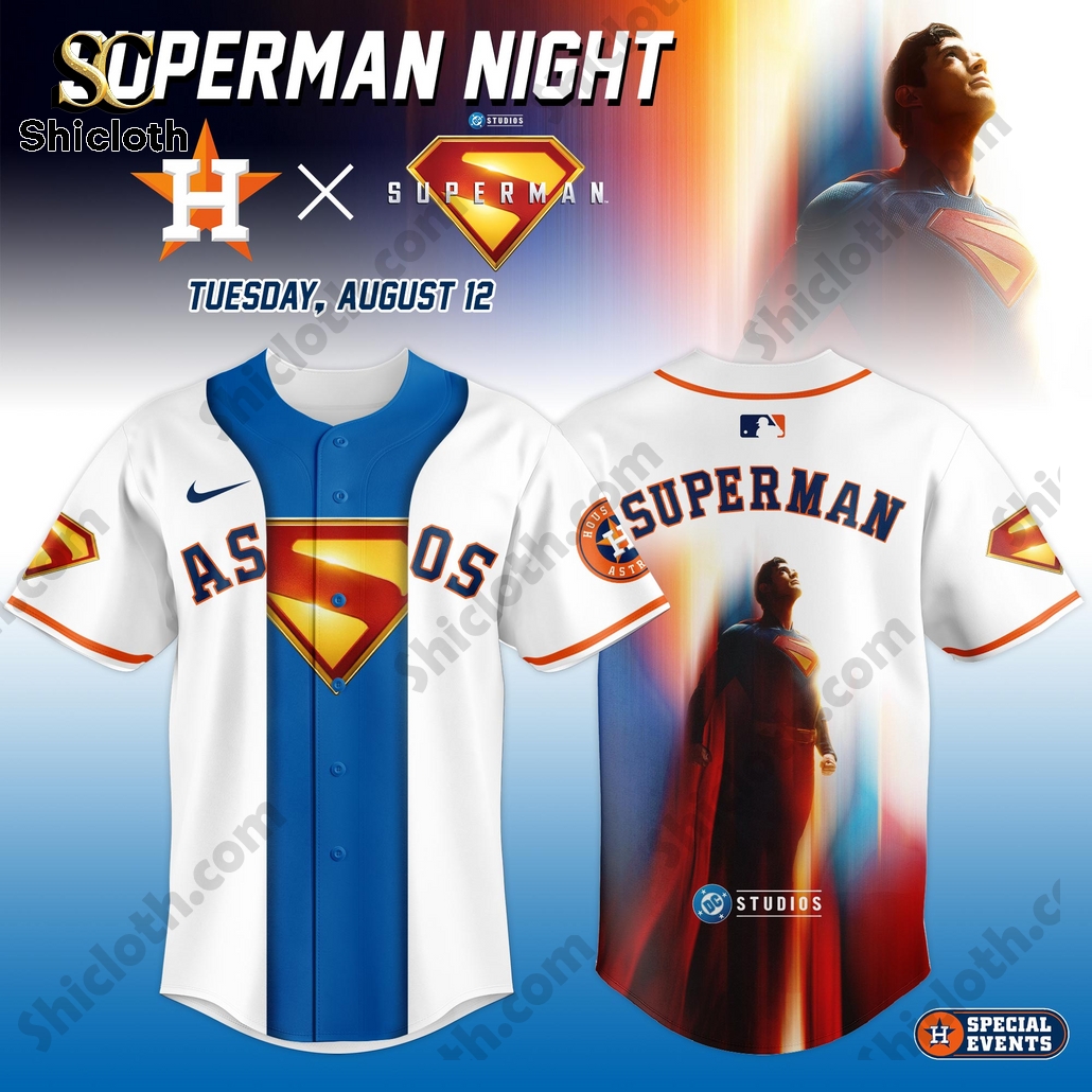 Alternative view of Houston Astros x Superman Night Game Baseball Jersey
