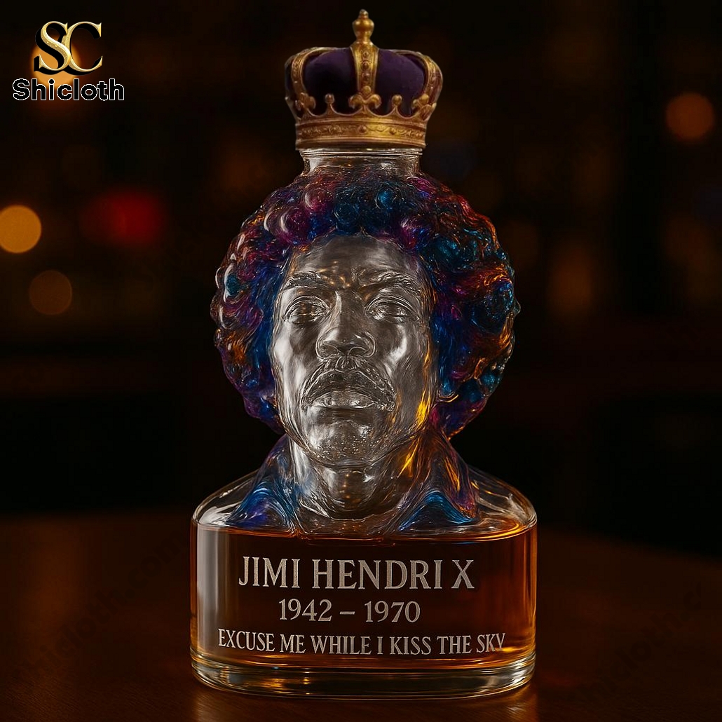 JIMI HENDRIX Excuse Me While I Kiss The Sky Tribute Whiskey Bottle