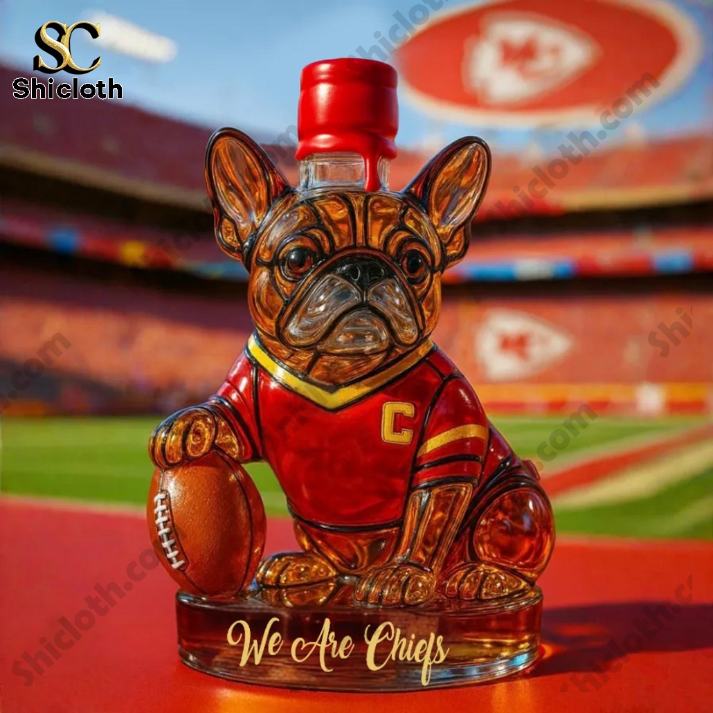 Kansas City Chiefs French Bulldog Crown Bottle Whiskey Bottle 4 Kansas City Chiefs French Bulldog Crown Bottle Whiskey Bottle - Image 4