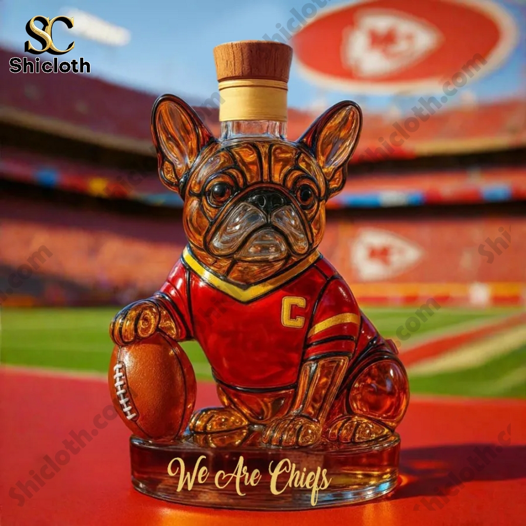Kansas City Chiefs French Bulldog Crown Bottle Whiskey Bottle 5 Kansas City Chiefs French Bulldog Crown Bottle Whiskey Bottle - Image 5