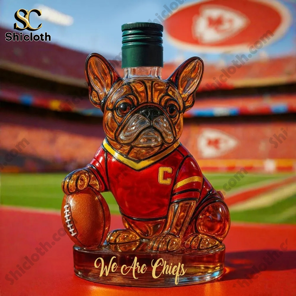 Kansas City Chiefs French Bulldog Crown Bottle Whiskey Bottle 6 Kansas City Chiefs French Bulldog Crown Bottle Whiskey Bottle - Image 6