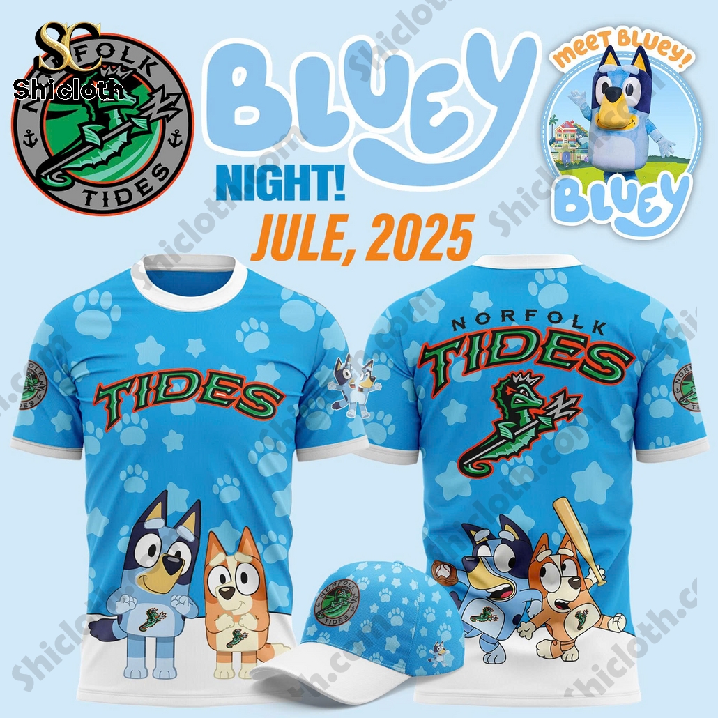 Norfolk Tides Bluey and Bingo Baseball Jersey, Shirt