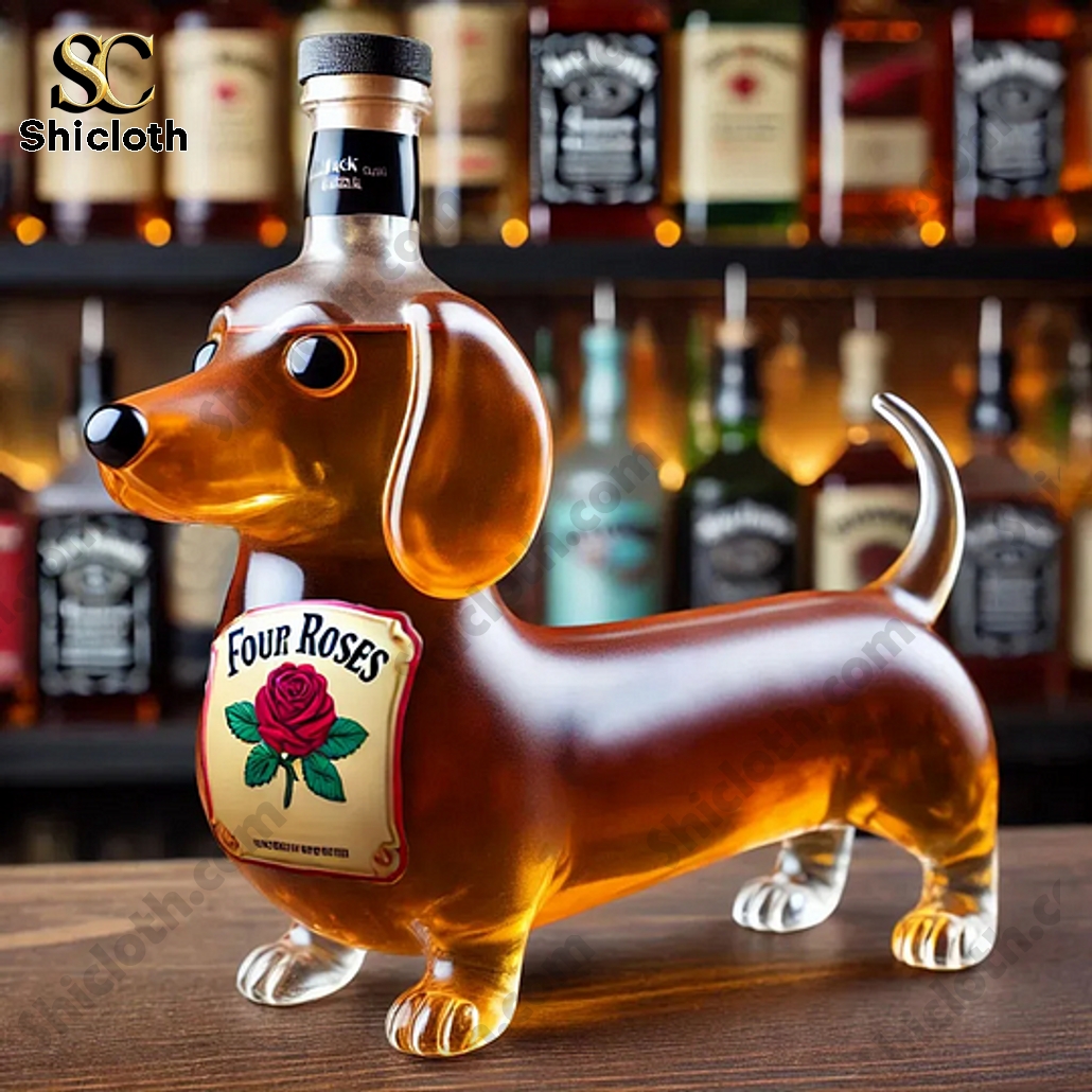 Mini Long Haired Dachshund Whiskey Bottle